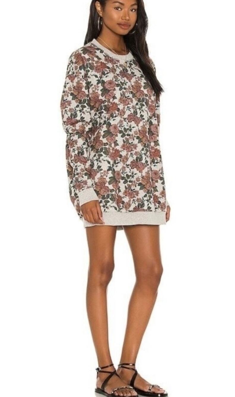 Revolve Lovers + Friends Floral Sweatshirt Dress Gray Rose Print Oversized M